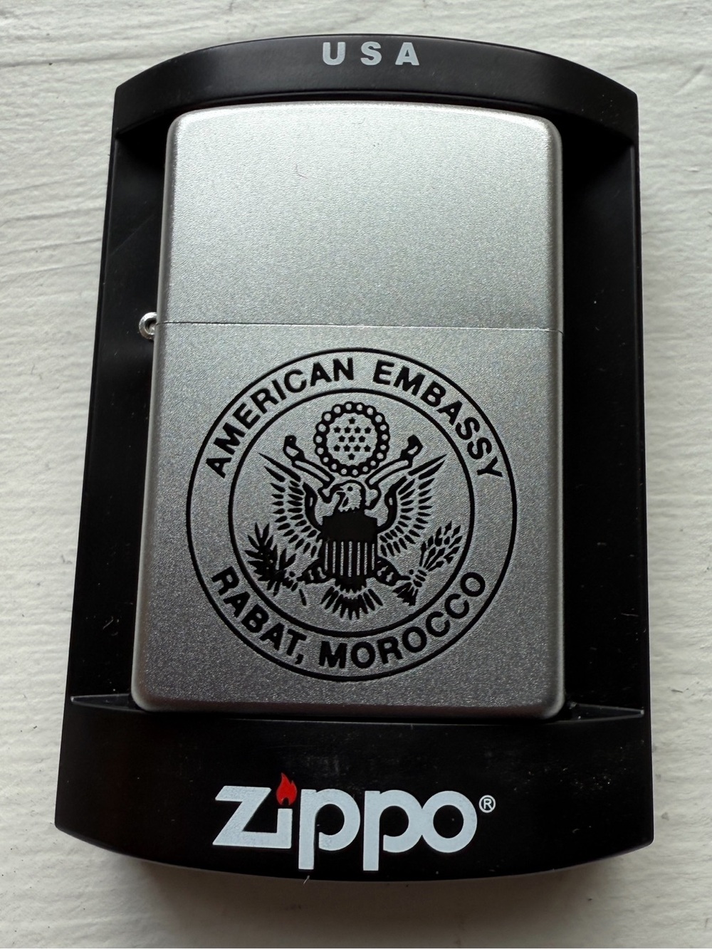 NEW* Zippo Lighter U.S. Embassy Rabat Morocco *NIP Made in USA